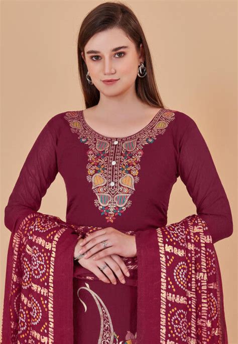 Buy Woven Art Silk Pakistani Suit In Maroon Online KYE2308 Utsav