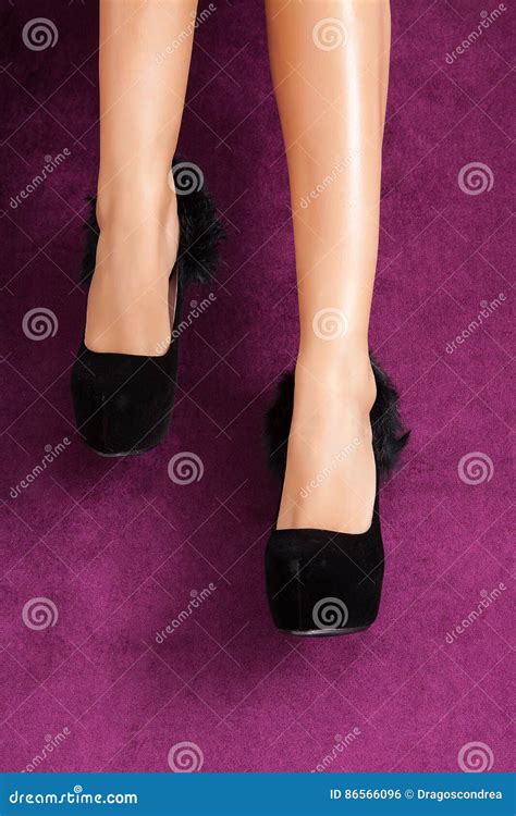 Black High Heels Shoes On Vintage Sofa Stock Photo Image Of Legs