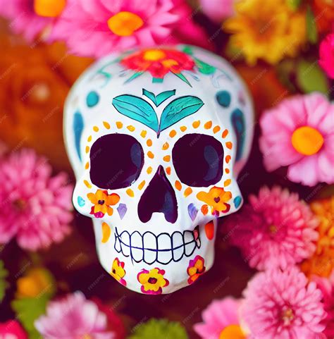 Premium Photo A Colourful Traditional Calavera Sugar Skull Decorated