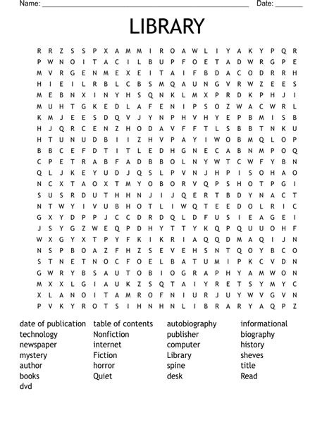 Printable Word Search For Library