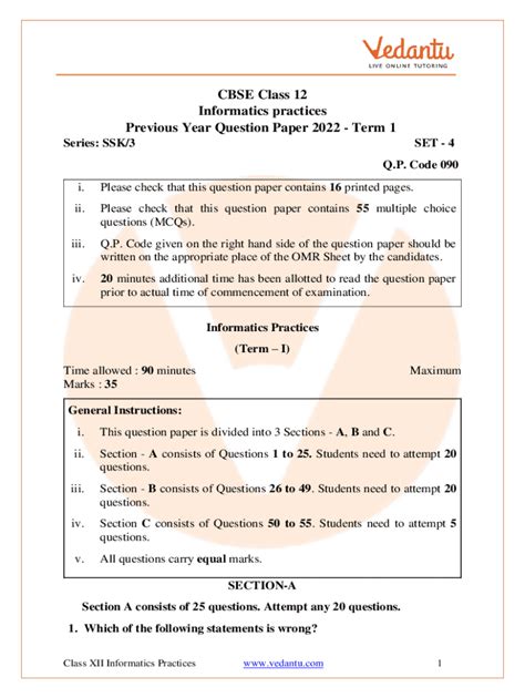 Fillable Online CBSE Sample Papers For Class 12 Informatics Practices