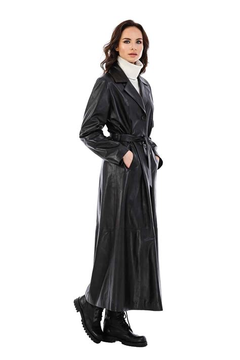 Alisa Women S 100 Real Black Leather Trench Coat