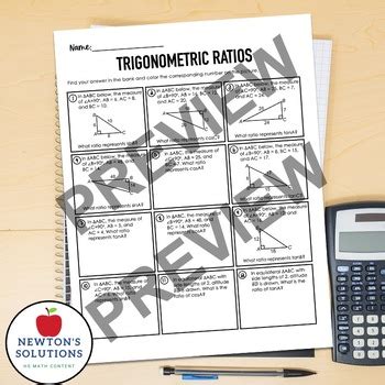 Determining Trigonometric Ratios Color By Number Activity By Newton S