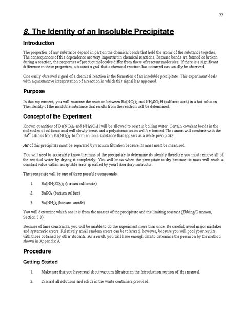 Experiment 8 The Identity Of An Insoluble Precipitate 8 The