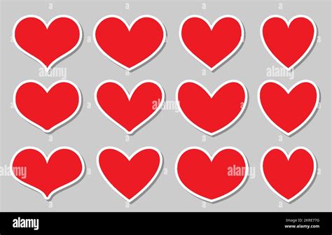 Red Hearts Flat Sticker Set Valentines Day Paper Card Template Copy