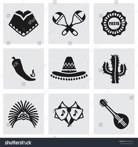 Vector Mexico Icon Set On Grey Stock Vector Royalty Free