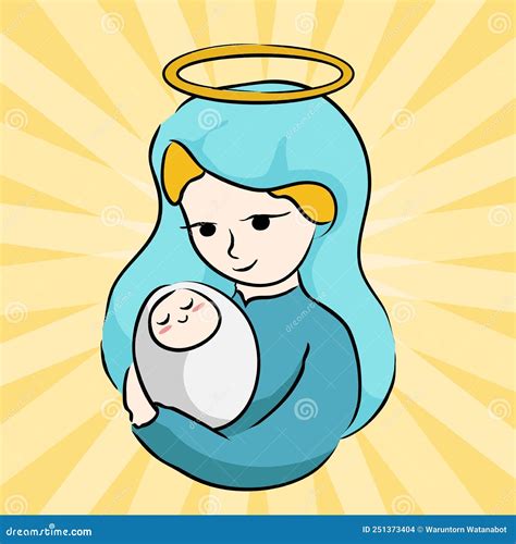 Mother Mary Assumption Of Mary Cute Cartoon Vector Illustration ...