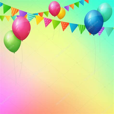 Tarjeta De Felicitación Feliz Cumpleaños Con Globos De Colores Y Banderas Vector Gráfico