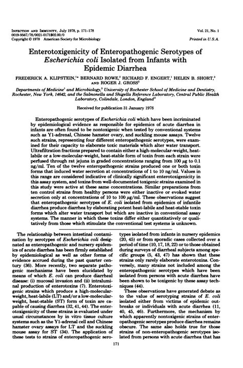 Enterotoxigenicity Of Enteropathogenic Serotypes Of Escherichia Coli Isolated From Infants With