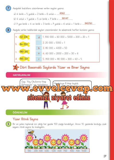 4 Sınıf Matematik Ders Kitabı Meb Sayfa 25 26 27 29 30 Cevapları