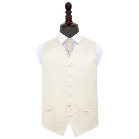 Men S Plain Ivory Satin Wedding Waistcoat Cravat Set