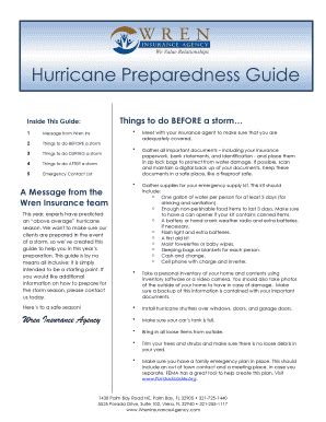 Fillable Online Hurricane Preparedness Guide Wren Insurance Agency