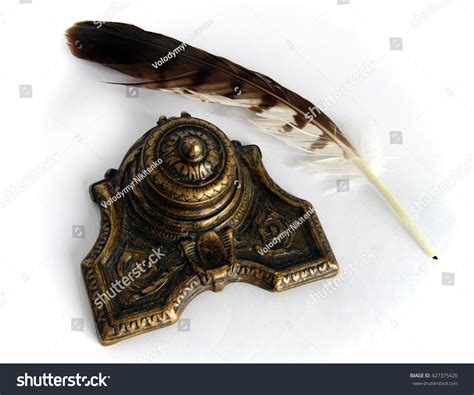 Antique Bronze Inkpot Feather On White Stock Photo 427375420 Shutterstock