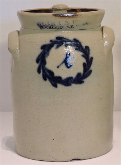 Interesting 2 Gallon N Clark Rochester Crock With Alpha Symbol With In