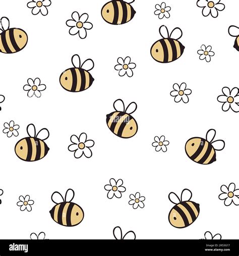 Cute Bee Seamless Pattern With Bees And Daisies Vector Illustration