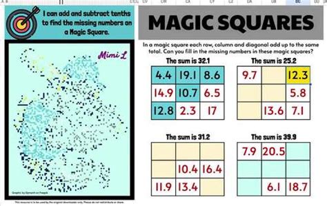 Add And Subtract Decimal Tenths And Hundredths Magic Squares Pixel Art