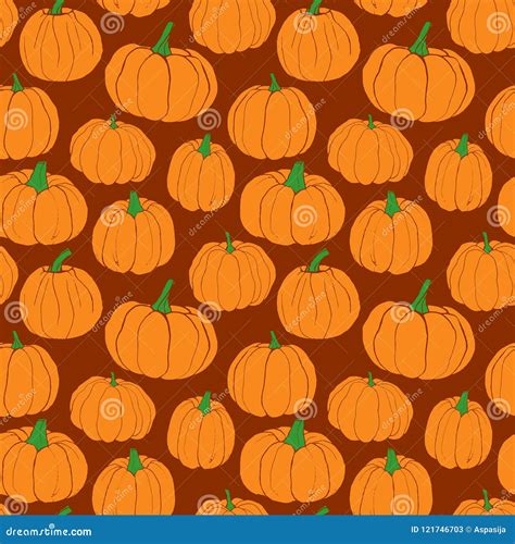 Pumpkins Pattern Autumn Seamless Vector Pattern With Hand Drawn