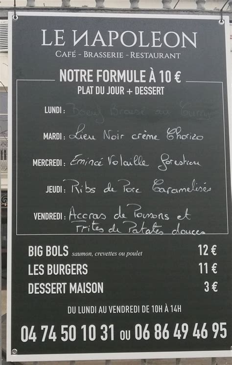 Menu Au Le Napoleon Restaurant Ch Tillon Sur Chalaronne