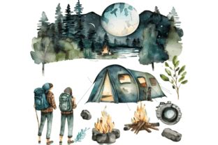 Camping By Night Watercolor Clipart Graphic By Denizdesign Creative