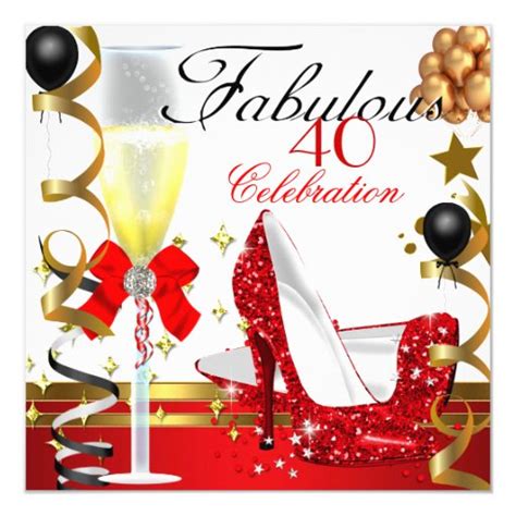 Red Gold 40 And Fabulous 40th Birthday Party Card Zazzle