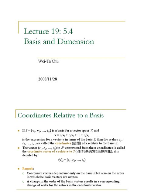 Lecture 19 Dimension & Row Space and Column Space | PDF | System Of Linear Equations | Basis ...