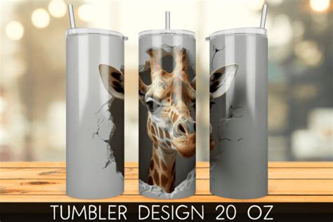 3D Hole In A Wall Giraffe Tumbler Wrap Graphic By Mragjaza Creative