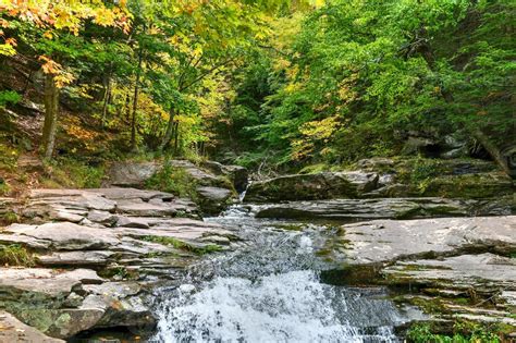 Kaaterskill Falls And Fall Foliage In The Catskill Mountains In Upstate