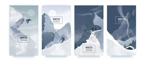 Ski Mountains Snow Winter Posters Minimal Holiday Landscape Skier On