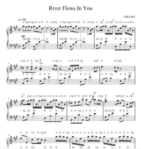 River Flows In You Yiruma Note Names Piano Sheet Music Etsy