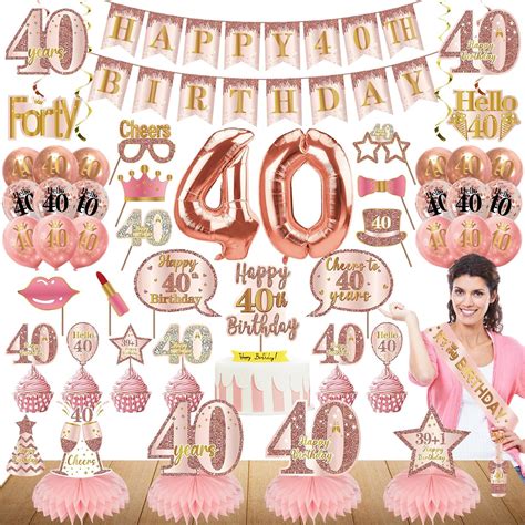 Kuxriox 50pcs 40th Happy Birthday Decorations Kit For Women Pink Rose Gold 40