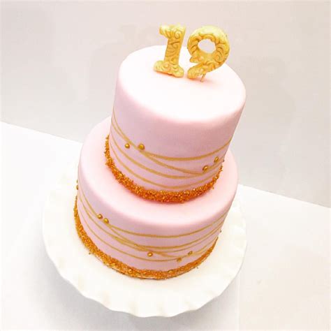 Pink And Gold 19th Birthday Cake Red Velvet With Fondant By Captain Killjoy Cakery In