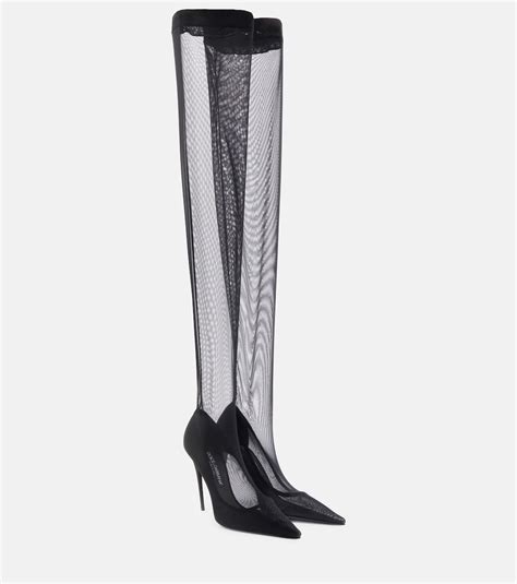 Tulle Over The Knee Boots In Black Dolce Gabbana Mytheresa