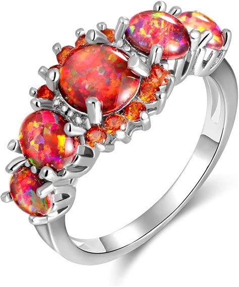 Amazon Cinily Rhodium Plated Created Orange White Fire Opal Orange