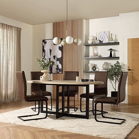 Newbury Oval Table Perth Chairs Light Oak Effect Vintage Brown