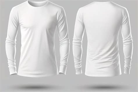 The Front And Back View Of A White Long Sleeved T Shirt On A Gray