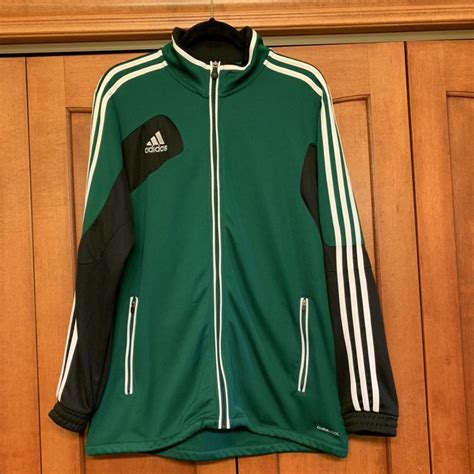 Green Adidas Zip Up 3 Stripe Track Jacket Perfect Depop