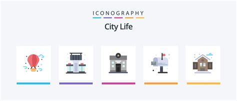 Paquete De Iconos Flat 5 De City Life Que Incluye La Escuela Ciudad