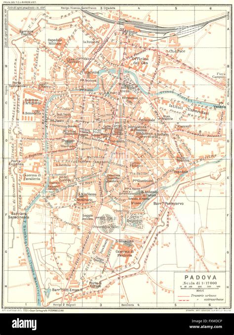 PADOVA Karte Stadtplan Vintage Stadt Italien 1927 Stockfotografie