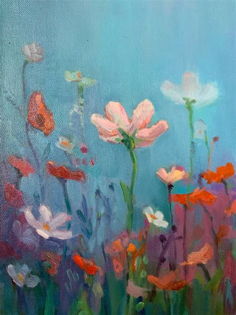 Tenderness flowers on a blue background. canvas, oil, beautiful flower ...