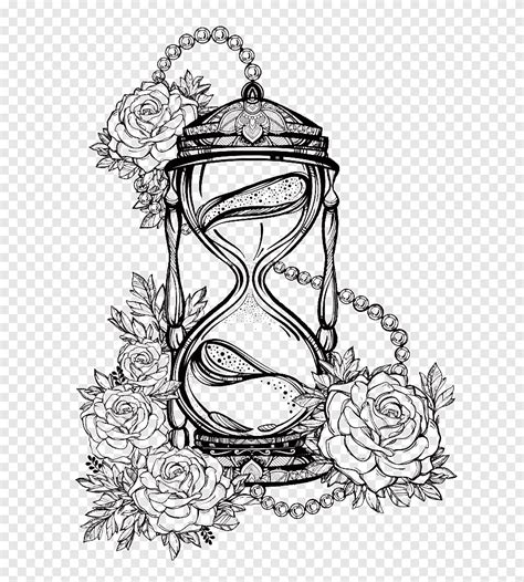 Drawing Hourglass Sketch Rose Lines Hourglass White Pencil Png Pngegg