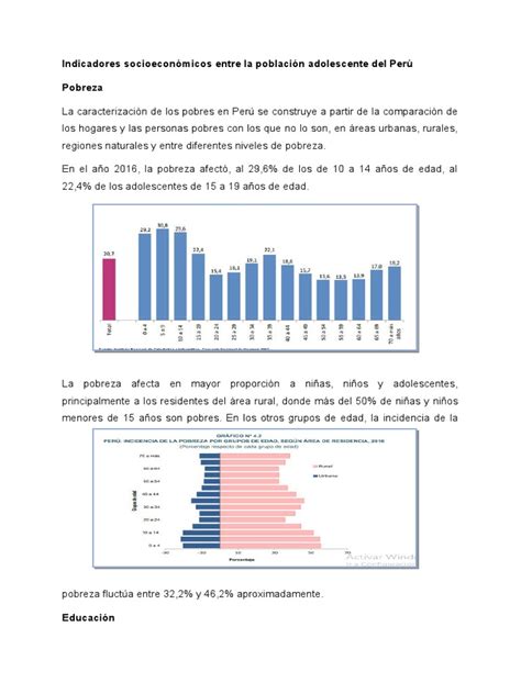 Indicadores Socioeconómicos Entre La Población Adolescente Del Perú Pdf