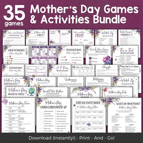 Printable Mothers Day Games Bundle Mothers Day Brunch Games Mothers