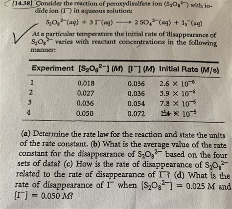 Solved 1438 Consider The Reaction Of Peroxydisulfate Ion