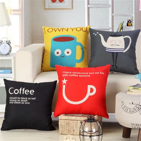 Cute Coffee Cups Printed Cushion Cover Home Decorative Sofa Pillow