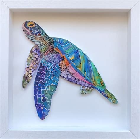 Quilled Sea Turtle 3D Framed Paper Art Covered With Glass Etsy