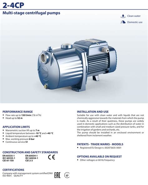 Pedrollo Cpm C Multi Stage Centrifugal Water Pump