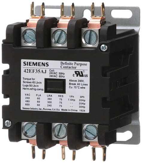 Siemens 42ef35aj Definite Purpose Contactor 3 Pole 60 Amp 24v Ac