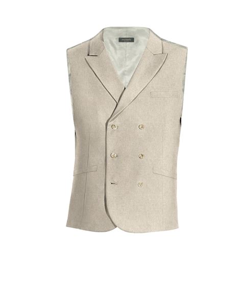 Gilet Doppio Petto Con Risvolto A Lancia Beige In Lino