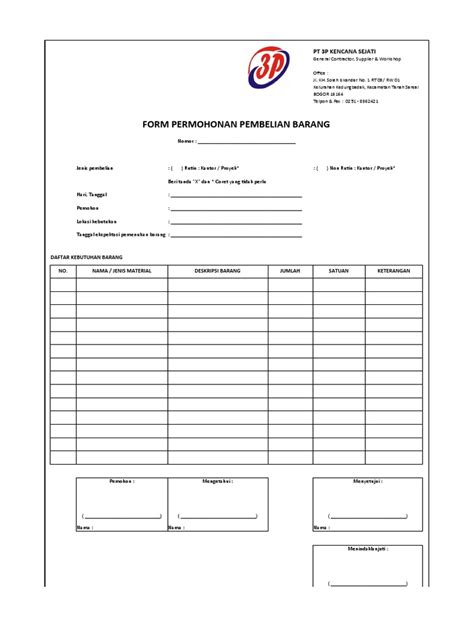 Form Permohonan Pembelian Barang Pdf