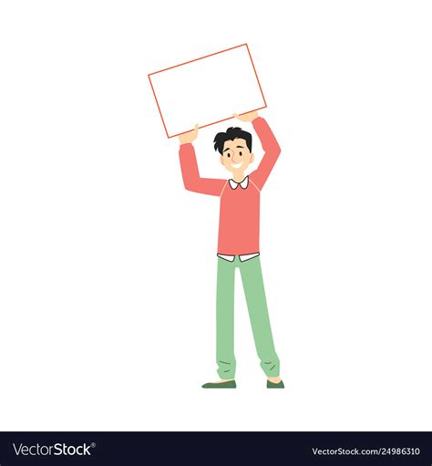 Happy Man Holding Blank Placard Above Head Vector Image